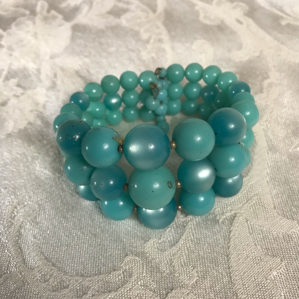 Vintage Baby Blue Beaded Stretch Bracelet